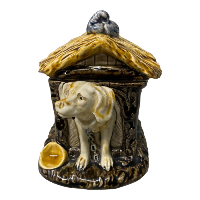 1880 choisy le roi french majolica dog in a kennel box 4713