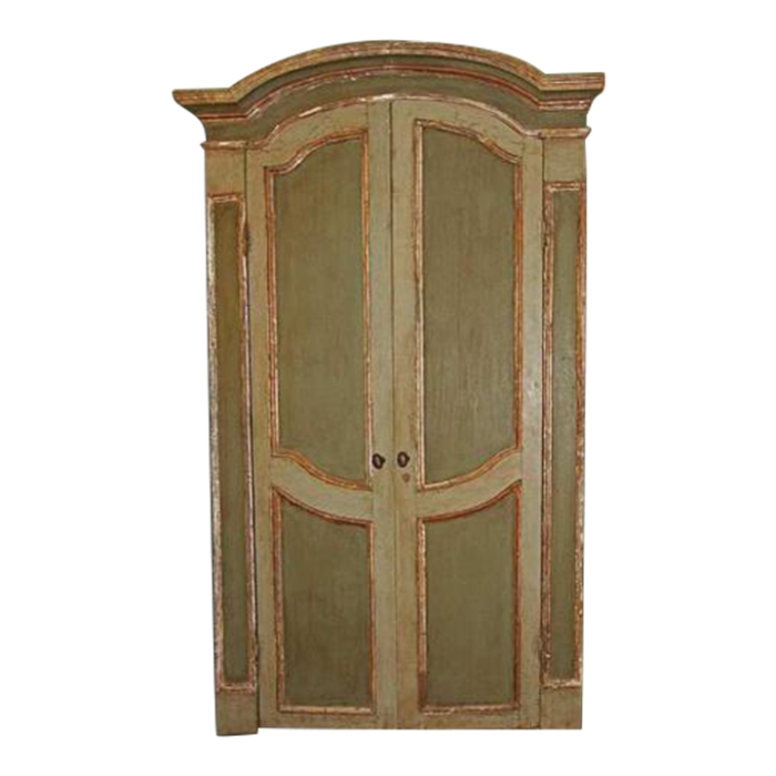 18th century italian painted green and silver leafed double door 0498