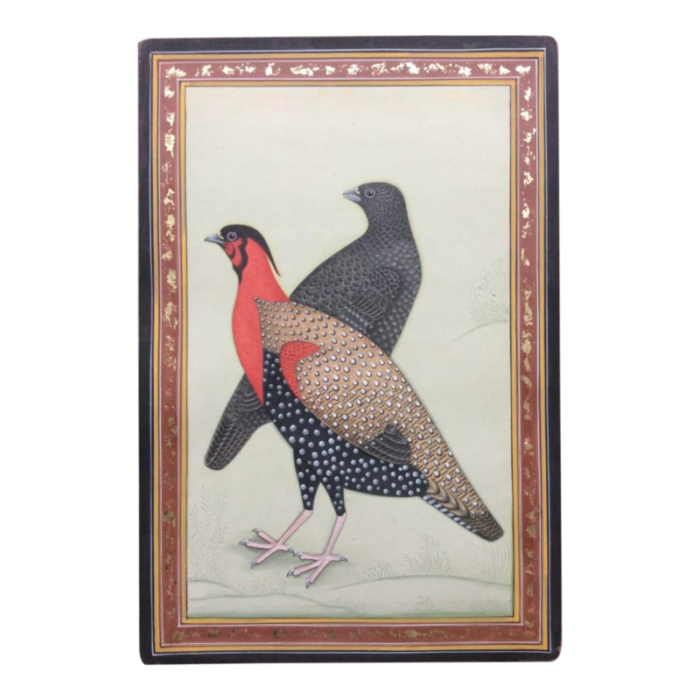 18th century mughal great indian bustard indian miniature painting godawan couple love bird artwork 0337