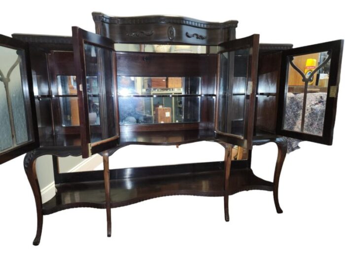 1900s edward vii serpentine mahogany display cabinet 1944