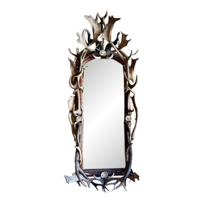 1920s large vertical antler mirror 9847