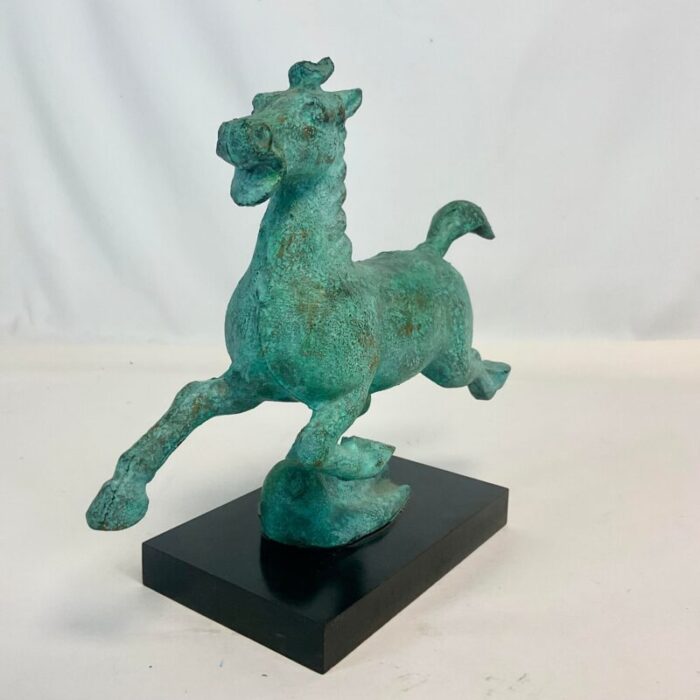 1930 vintage chinoiserie verdigris bronze flying horse sculpture 0339