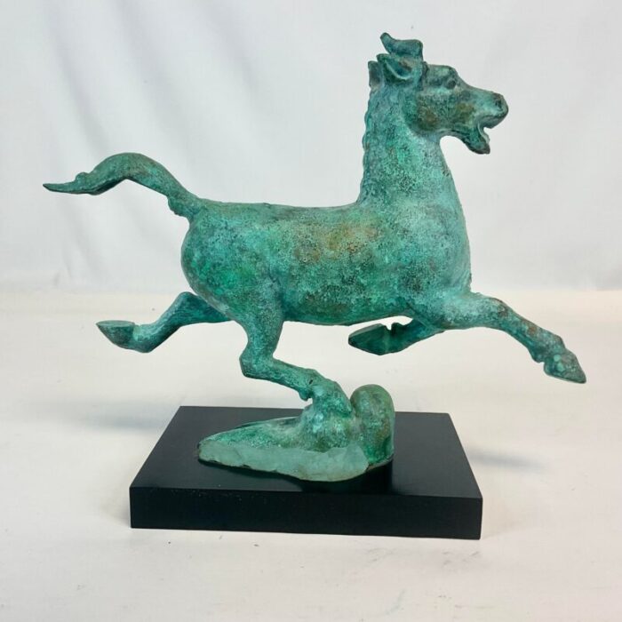 1930 vintage chinoiserie verdigris bronze flying horse sculpture 3657