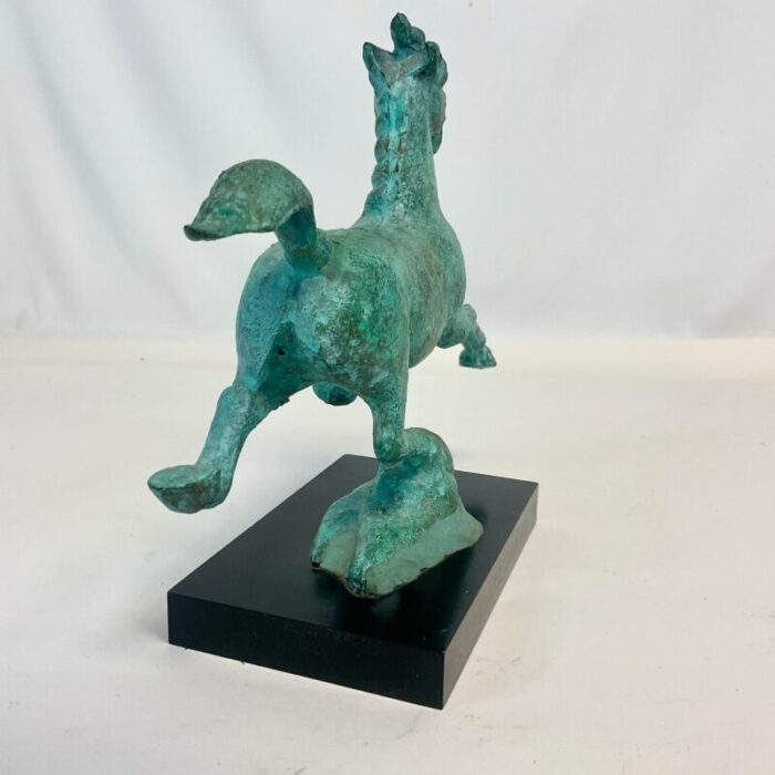 1930 vintage chinoiserie verdigris bronze flying horse sculpture 4616