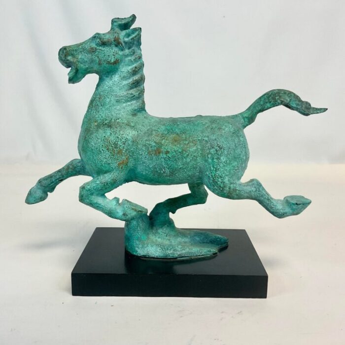 1930 vintage chinoiserie verdigris bronze flying horse sculpture 4872