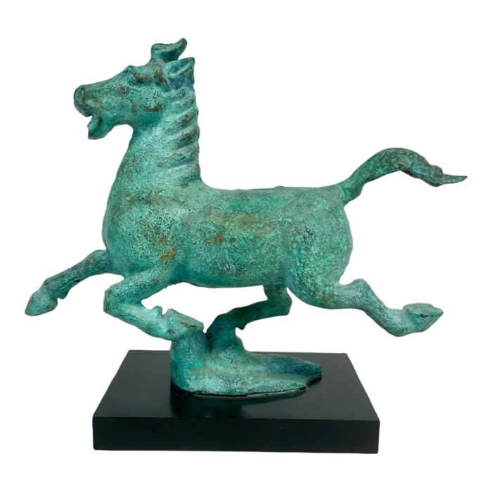 1930 vintage chinoiserie verdigris bronze flying horse sculpture 6682