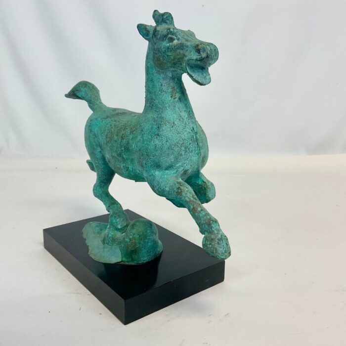 1930 vintage chinoiserie verdigris bronze flying horse sculpture 6851