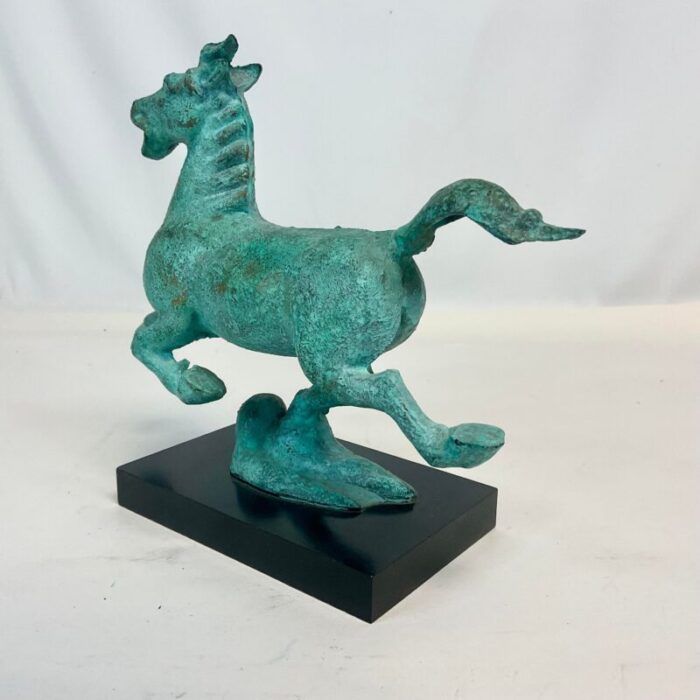 1930 vintage chinoiserie verdigris bronze flying horse sculpture 7318