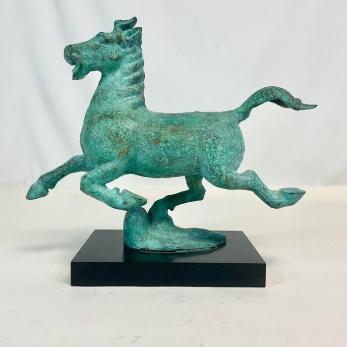 1930 vintage chinoiserie verdigris bronze flying horse sculpture 8316