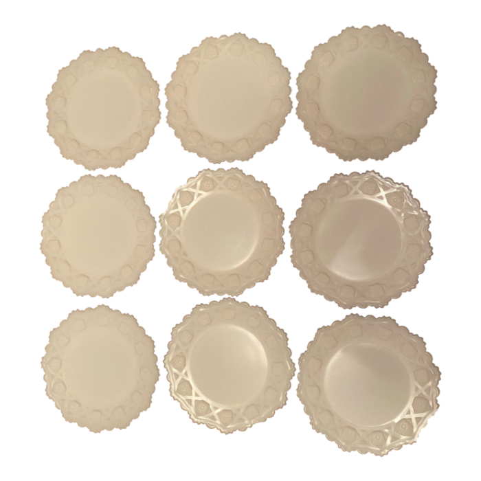 1930s milkglass westmorland old quilt pattern plates set of 9 7519