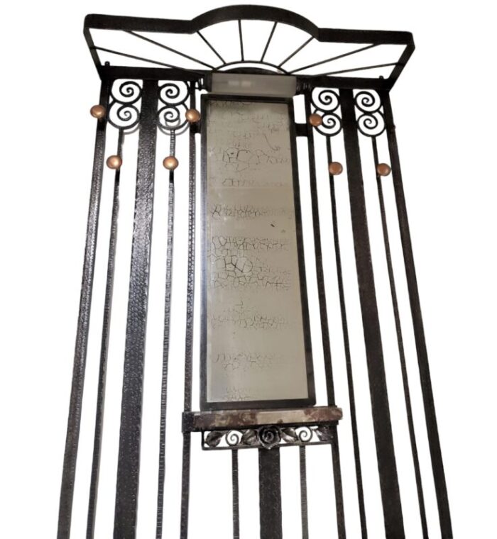 1930s silvery steel hammered iron illuminated art deco hall treecoat rack with console 9942