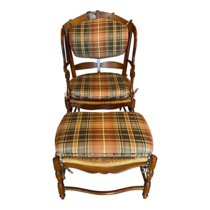 1940s antique french country chair and ottoman with fiber rush seating set of 2 3385