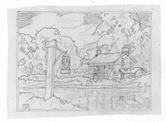 1940s norman kent house on water drawing 2356