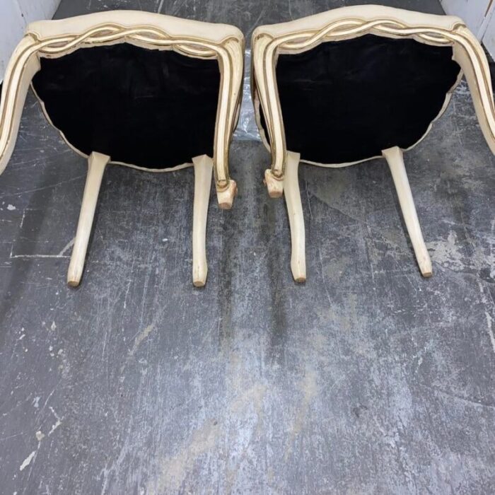 1940s pair of vintage french provincial ribbon back painted side chairs in champagne silk 6469