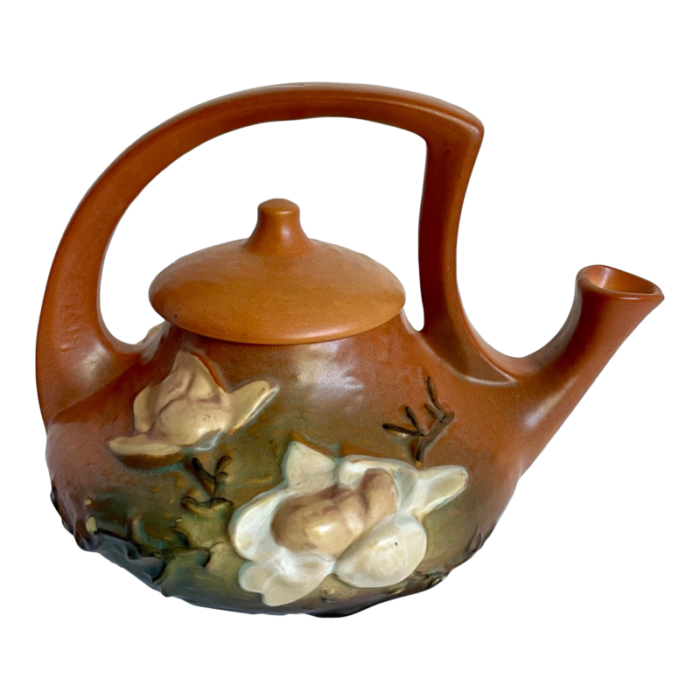 1940s roseville pottery magnolia lidded teapot 2307