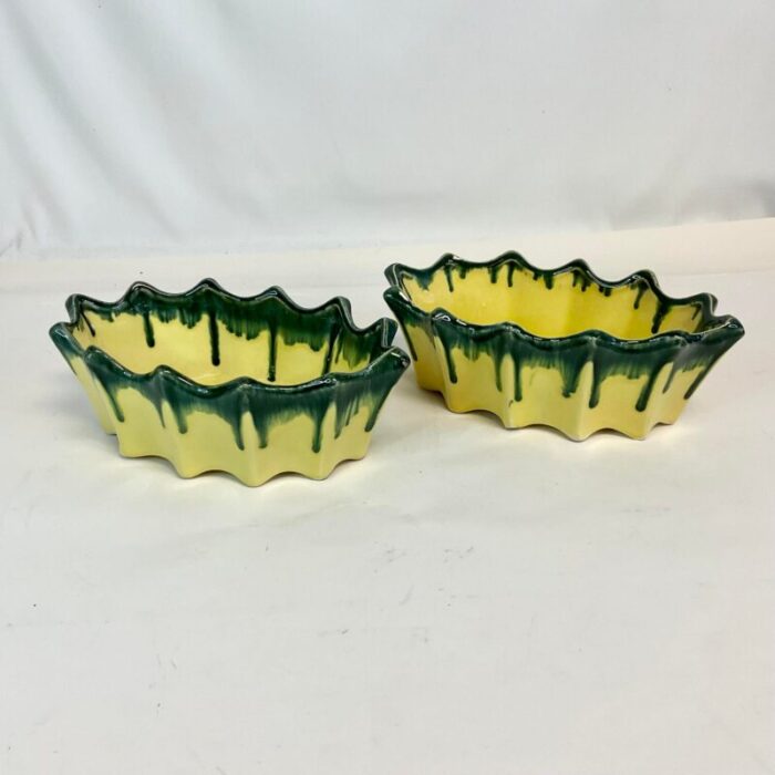 1940s vintage boho chic americana drip glazed oval planters by mccoy a pair 0699