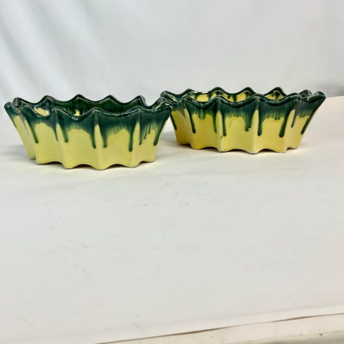 1940s vintage boho chic americana drip glazed oval planters by mccoy a pair 5986