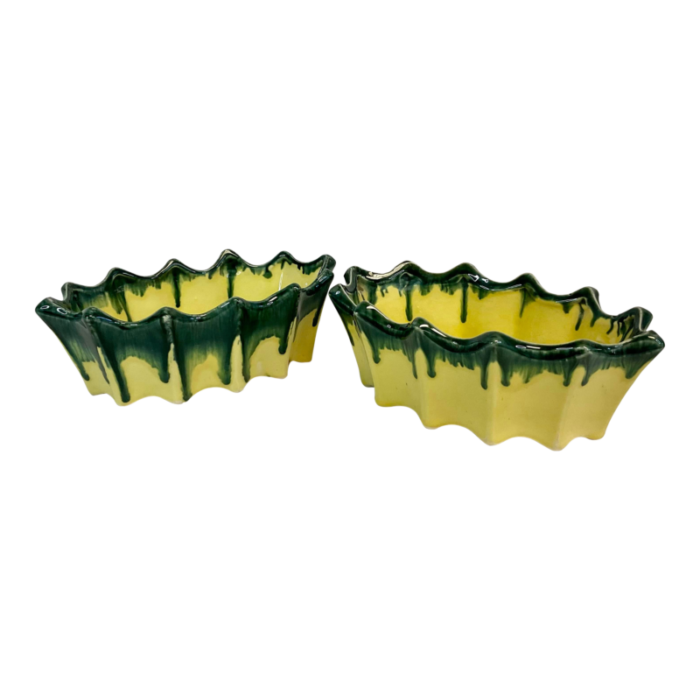 1940s vintage boho chic americana drip glazed oval planters by mccoy a pair 6233