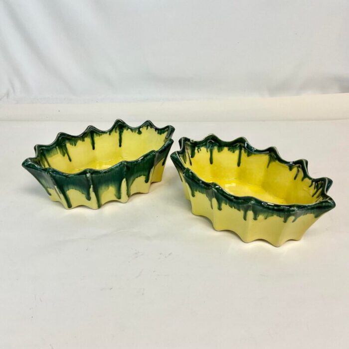 1940s vintage boho chic americana drip glazed oval planters by mccoy a pair 9637