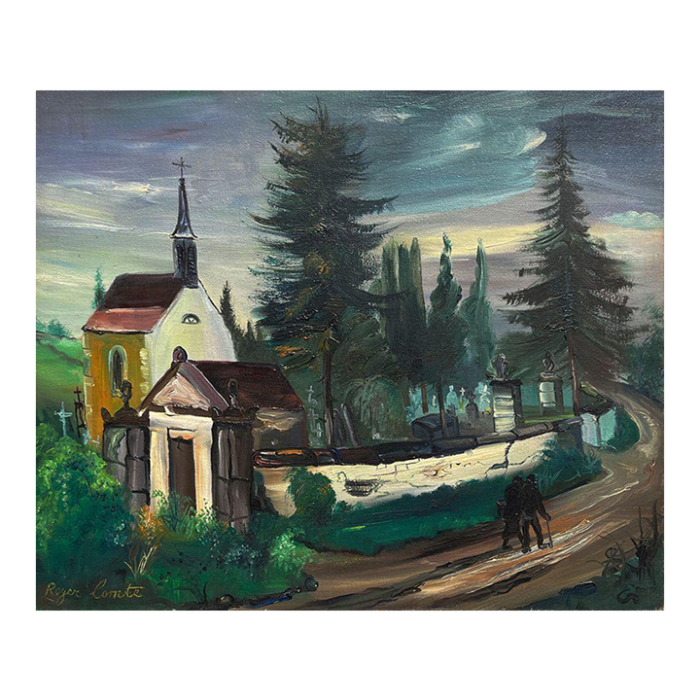 1947 roger comte paysage a lisle sur le doubs oil on canvas 8585