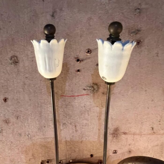 1950s italian wall sconces white flower patinated brass 7048