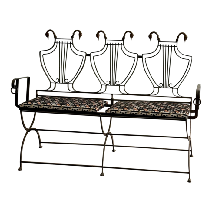 1950s maison jansen style iron lyre back benchsettee 2697