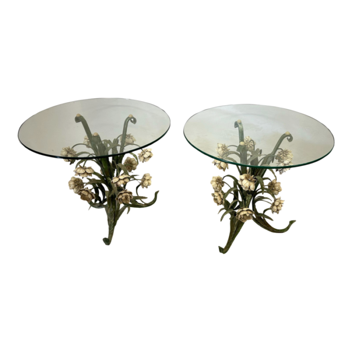 1950s pair of vintage hollywood regency italian tole side tables 4336