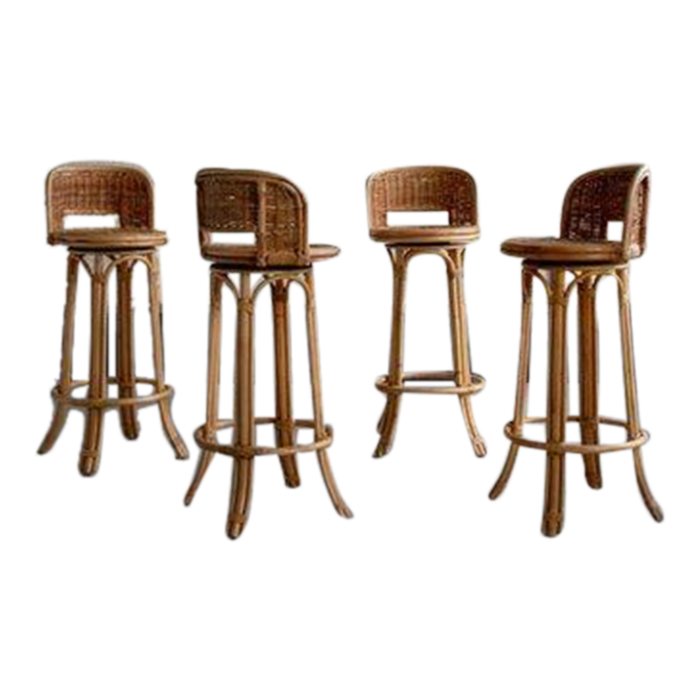 1950s vintage bamboo and rattan swivel bar stools set of 4 0913