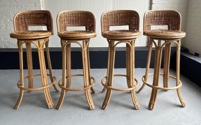 1950s vintage bamboo and rattan swivel bar stools set of 4 3771