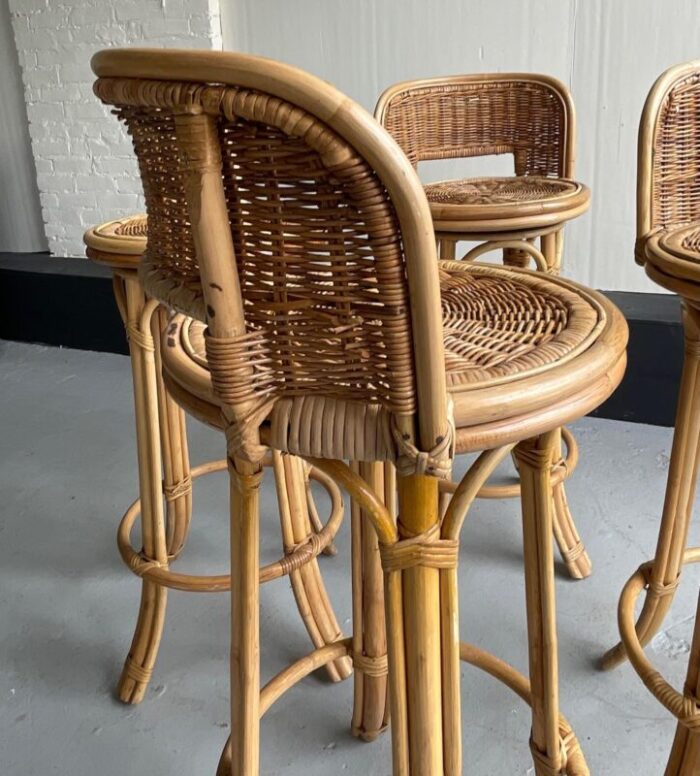 1950s vintage bamboo and rattan swivel bar stools set of 4 6330