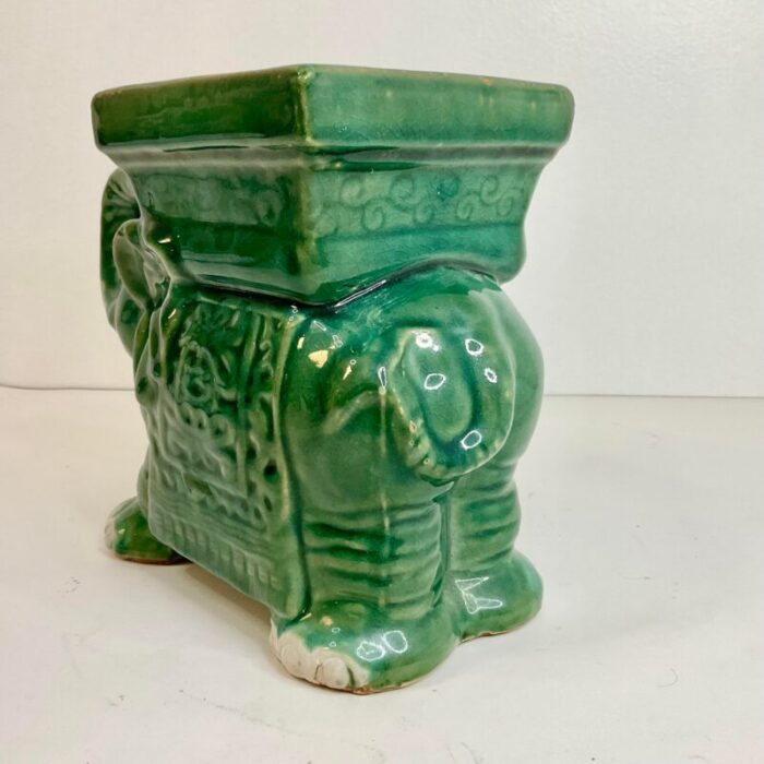 1950s vintage chinoiserie majolica green elephant planter 0036