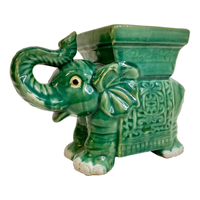 1950s vintage chinoiserie majolica green elephant planter 0948