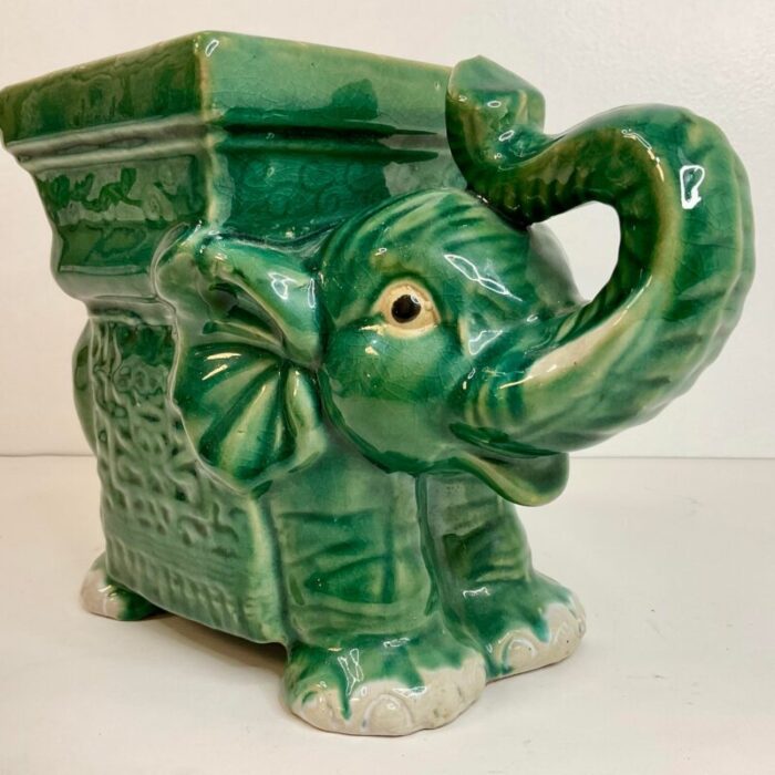 1950s vintage chinoiserie majolica green elephant planter 1838