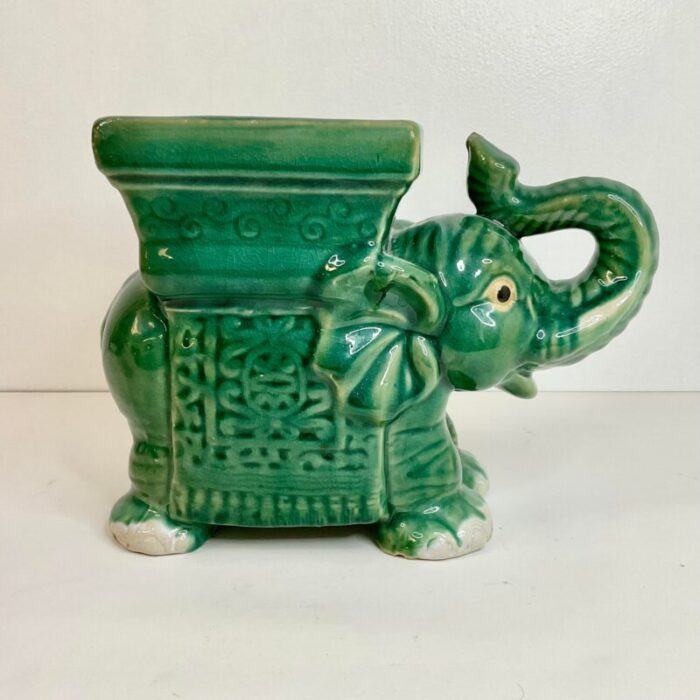 1950s vintage chinoiserie majolica green elephant planter 2750