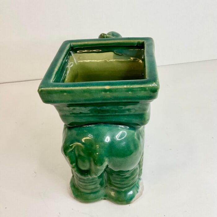 1950s vintage chinoiserie majolica green elephant planter 8540