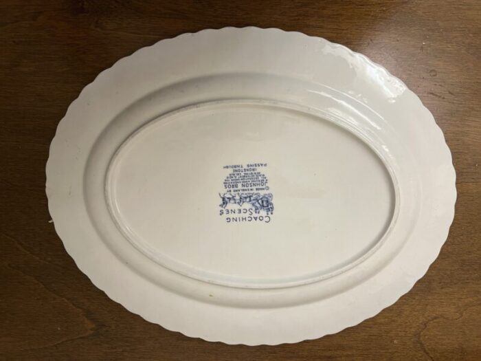 1960s blue coaching scene platter by johnson bros 1136