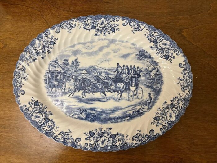 1960s blue coaching scene platter by johnson bros 2413