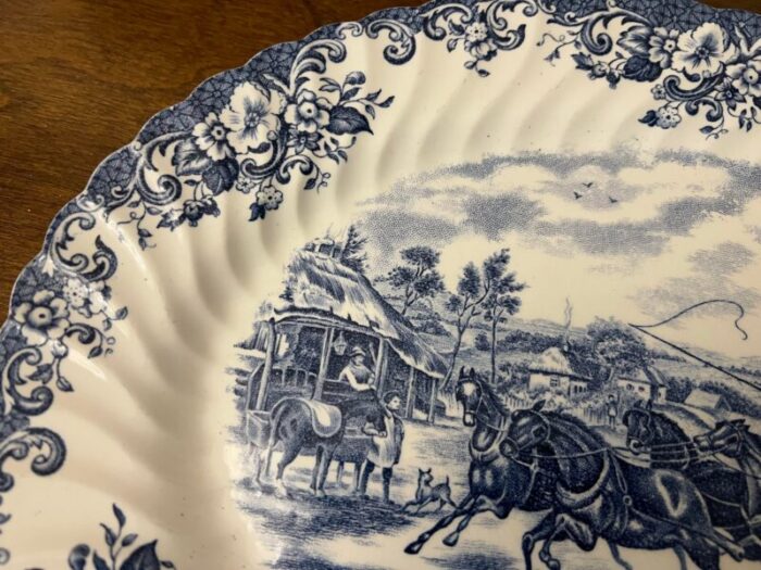 1960s blue coaching scene platter by johnson bros 8519