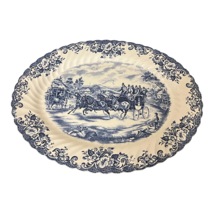 1960s blue coaching scene platter by johnson bros 9162