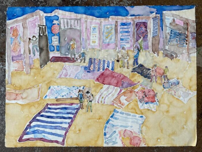 1960s modern watercolor of rug shop 2767