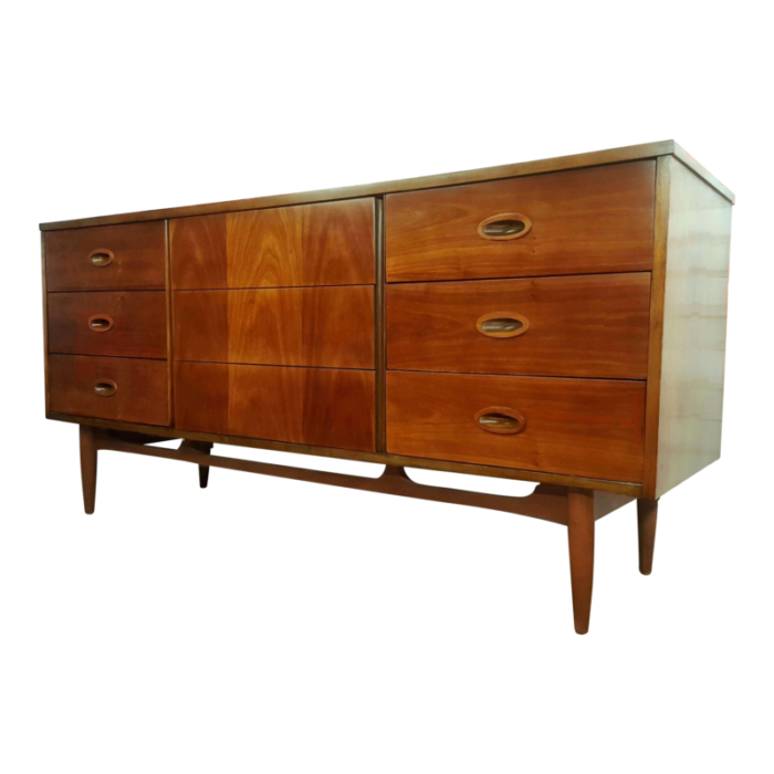 1960s slick vintage original mid century modern long low 9 drawer dresser 9840