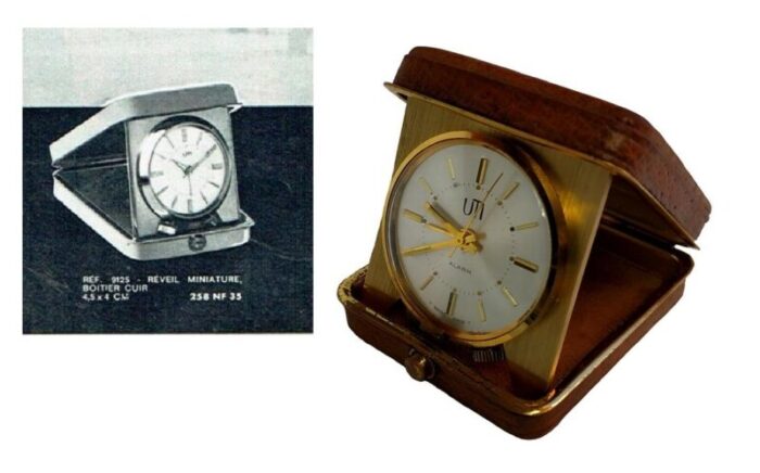 1960s uti travel alarm clock with leather case 6234