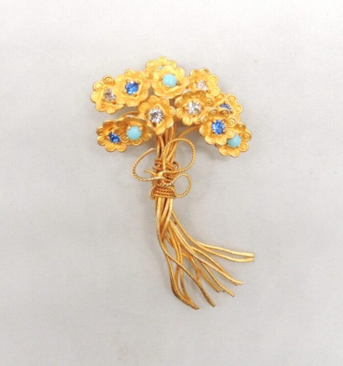 1960s vintage signed bijoux cascio italy rhinestone floral spray brooch 5322