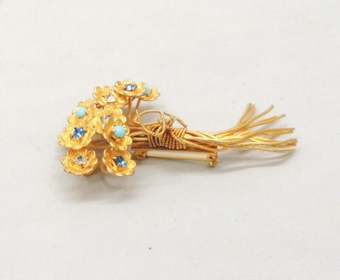 1960s vintage signed bijoux cascio italy rhinestone floral spray brooch 5797