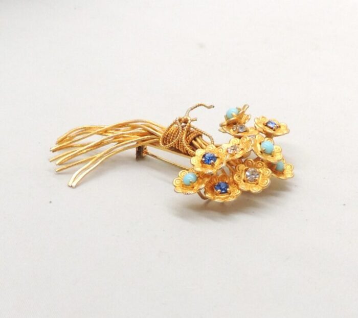 1960s vintage signed bijoux cascio italy rhinestone floral spray brooch 8371