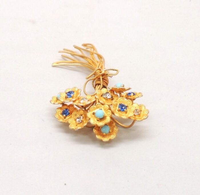 1960s vintage signed bijoux cascio italy rhinestone floral spray brooch 8756