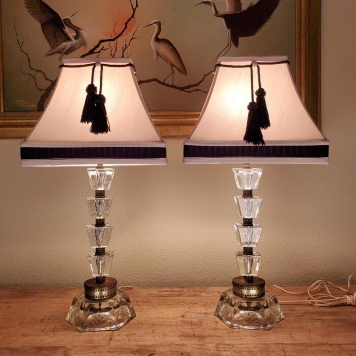 1960s vintage underwriters laboratories inc etched crystal brass and tassel table lamps a pair 4151