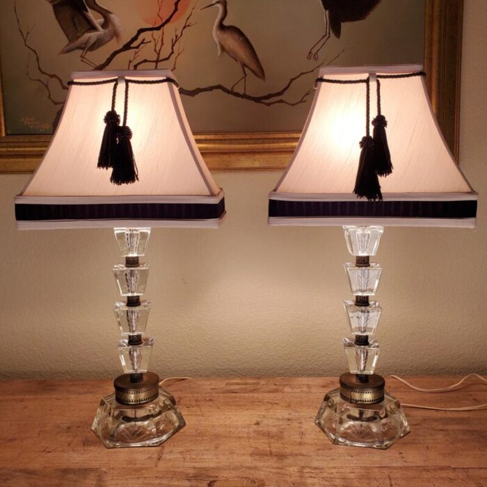 1960s vintage underwriters laboratories inc etched crystal brass and tassel table lamps a pair 4708