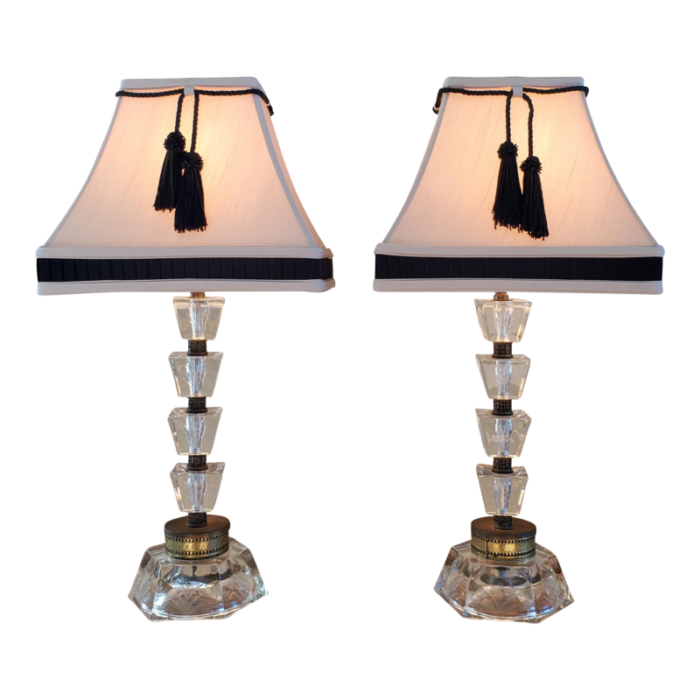 1960s vintage underwriters laboratories inc etched crystal brass and tassel table lamps a pair 6961