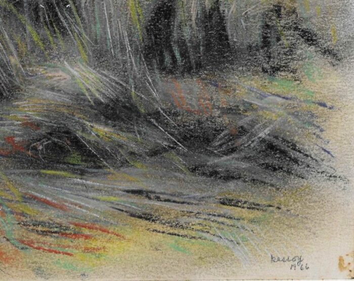 1966 bernard kassoy pond grasses landscape oil pastel 1606